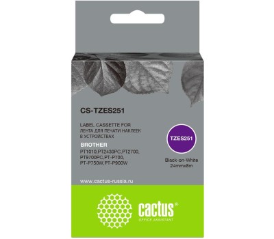 CACTUS Картридж ленточный CS-TZES251 TZe-S251 черный на белом 24x8 для Brother 1010/1280/1280VP/2700VP