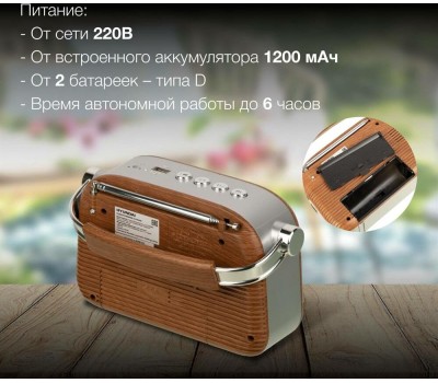 Радиоприемник HYUNDAI H-PSR200 дерево коричневое/серебро