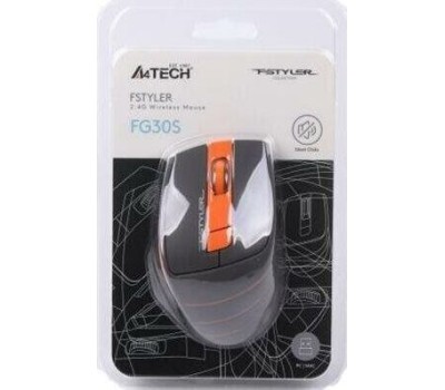 Мышь A4TECH Fstyler FG30 серый/оранжевый оптическая (2000dpi) беспроводная USB