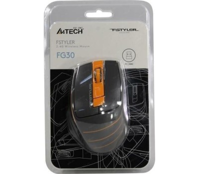Мышь A4TECH Fstyler FG30 серый/оранжевый оптическая (2000dpi) беспроводная USB