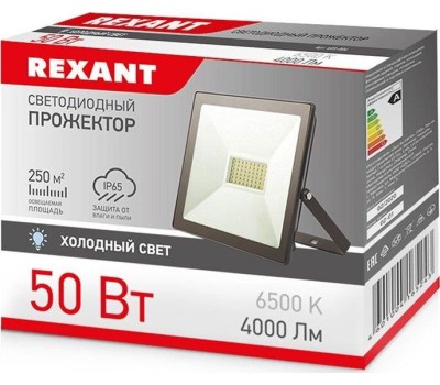 Прожектор светодиодный REXANT (605-004) 50 ВТ 200-260В IP65 4000 ЛМ 6500 K ХОЛОДНЫЙ СВЕТ