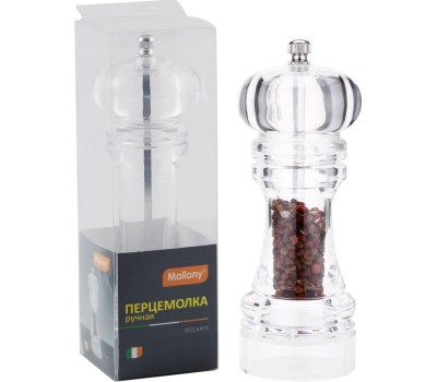 Перцемолка ручная MALLONY Перцемолка ручная PICCANTE, р-р 6*18,5 см, акрил, жернова из керамики (003934)