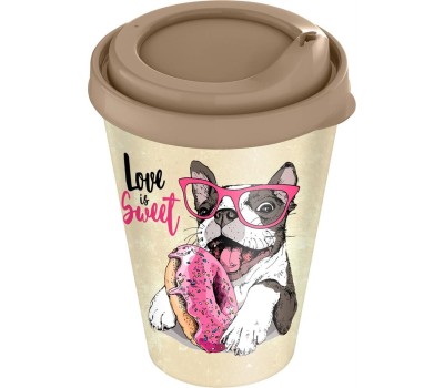 Стакан HOMVER IZI-GO с крышкой 420мл с декором (бежевый) 221133827/01