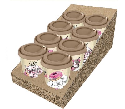 Стакан HOMVER IZI-GO с крышкой 420мл с декором (бежевый) 221133827/01