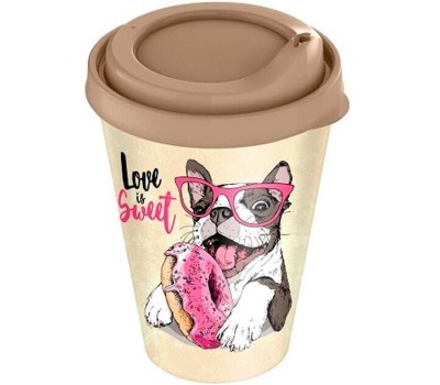 Стакан HOMVER IZI-GO с крышкой 420мл с декором (бежевый) 221133827/01