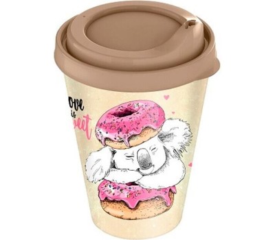 Стакан HOMVER IZI-GO с крышкой 420мл с декором (бежевый) 221133827/01