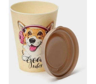 Стакан HOMVER IZI-GO с крышкой 420мл с декором (бежевый) 221133827/01