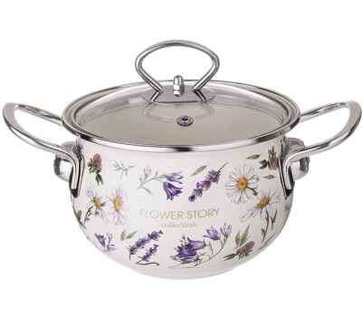 Кастрюля AGNESS 943-095 FLOWER STORY со стеклянной крышкой 1,5л