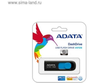 Флешка A-DATA Флешка USB DashDrive UV128 128ГБ, USB3.0, черный и синий [auv128-128g-rbe]
