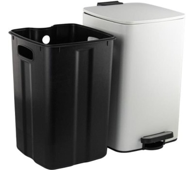 САНАКС - Ведро из нержавеющей стали, с педалью, квадратное, 16 литров, крышка микролифт, цвет БЕЛЫЙ. 10816-V