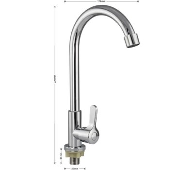 МАГНУС - Кран на одну воду, высокий излив, из полированной нержавеющей стали марки SUS 304, цвет ХРОМ. 9408