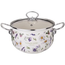Кастрюля AGNESS 943-097 FLOWER STORY эмал. со стекл.крышкой 2,8л