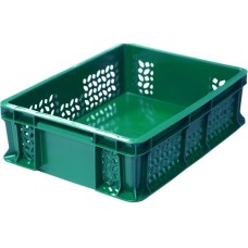 Ящик ТАРА.РУ 701.02.02 п/э 400х300х120 дно сплошное, стенки перфорированные, с внешней ручкой цв. зелёный (18584)