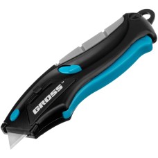 GROSS Нож ремонтно-монтажный мини, трехкомпонентная рукоятка, авто выброс, возврат лезвия, 100 мм, 2 запасных лезвия 78873