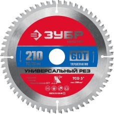 ЗУБР Универсальный рез, 210 x 30/20 мм, 60Т, пильный диск по алюминию (36916-210-30-60)
