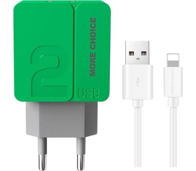 СЗУ MORE CHOICE (4627151191904) NC46i 2USB 2.4A для 8-pin - 1м Green