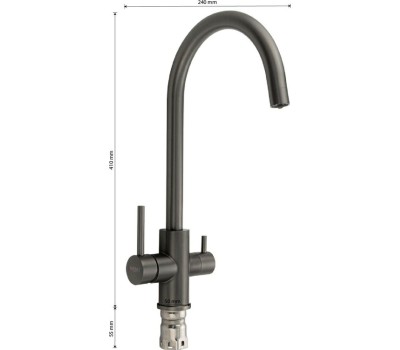 Смеситель для кухни MAGNUS 9121 Смеситель кухонный С-образный излив, ГРАФИТ, шаровый, с двойным выпуском воды для фильтра, из нержавеющей стали марка 304