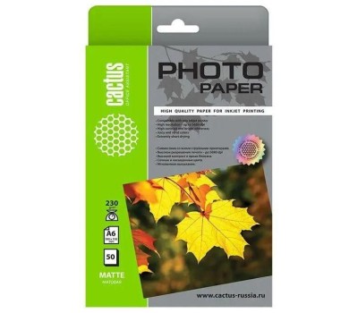 Фотобумага CACTUS Фотобумага CS-MA623050, для струйной печати, 50л, 230г/м2, белый, покрытие матовое