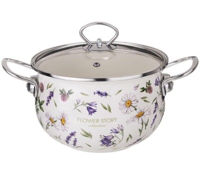 Кастрюля AGNESS 943-097 FLOWER STORY эмал. со стекл.крышкой 2,8л