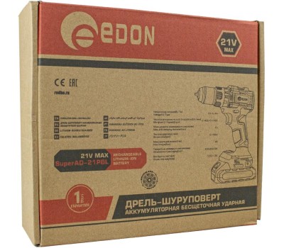 EDON Super AD-21PBL Дрель-шуруповерт аккумул. удар. бесщеточ.(21В,40Нм;1х2,0Ач Li-Ion,2скорос, 20+3)