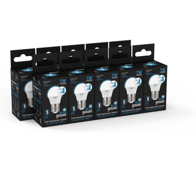 GAUSS Упаковка ламп LED E27, шар, 7Вт, 10 шт. [102502207]