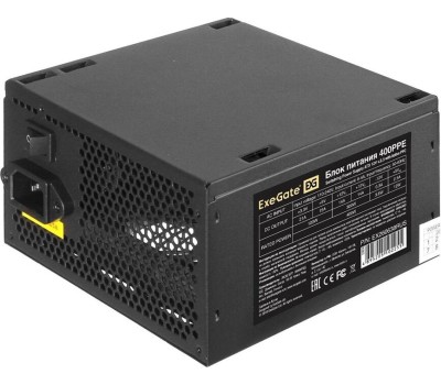 Exegate EX260638RUS-PC Блок питания 400W ExeGate 400PPE (ATX, APFC, PC, КПД 80% (80 PLUS), 12cm fan, 24pin, (4+4)pin, PCIe, 5xSATA, 3xIDE, black, кабель 220V в комплекте)