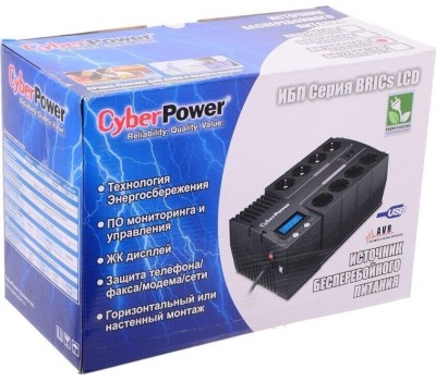 ИБП CYBERPOWER ИБП BR1000ELCD {Line-Interactive, 1000VA/600W USB/RJ11/45/USB charger A/С (4+4 EURO), 12В/9 Ач х 1}