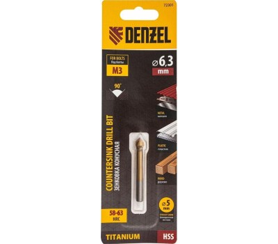 Зенковка DENZEL Зенковка конусная под М3, HSS, по металлу, 6-гранный хвостовик 72301