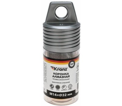 KRANZ Коронка алмазная профессиональная по керамограниту и железобетону М14, вакуумное спекание, 32мм, для УШМ
