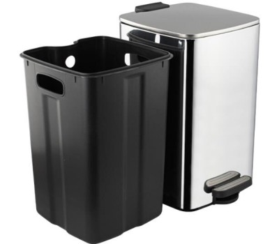 САНАКС - Ведро из нержавеющей стали, с педалью, квадратное, 16 литров, крышка микролифт, цвет ХРОМ. 10816-X