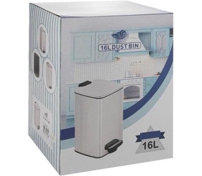 САНАКС - Ведро из нержавеющей стали, с педалью, квадратное, 16 литров, крышка микролифт, цвет ХРОМ. 10816-X