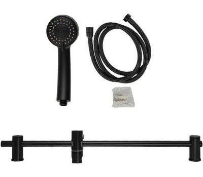 МАГНУС - Стойка душевая, с душевым шлангом и лейкой, с нажимным фиксатором, из нержавеющей стали марки 304, цвет ЧЕРНЫЙ. 9289