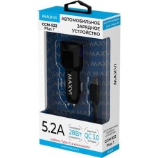 ЗАРЯДНЫЕ УСТРОЙСТВА В ПРИКУРИВАТЕЛЬ MAXVI CCM-522 Plus T black 5.2A, 2USB, QC3.0, цвет: черный, подсветка: синяя