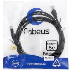 Патч-корд CABEUS Патч-корд PC-UTP-RJ45-CAT.5E-3M-BK U/UTP RJ-45 вил.-вилка RJ-45 кат.5E 3м черный ПВХ