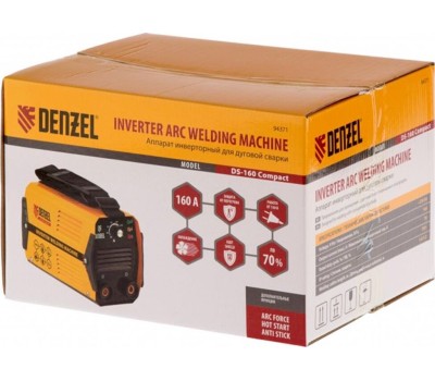 Сварочное оборудование DENZEL Аппарат инвертор. дуговой сварки DS-160 Compact, 160 А, ПВ 70%, диам.эл. 1,6-3,2 мм 94371