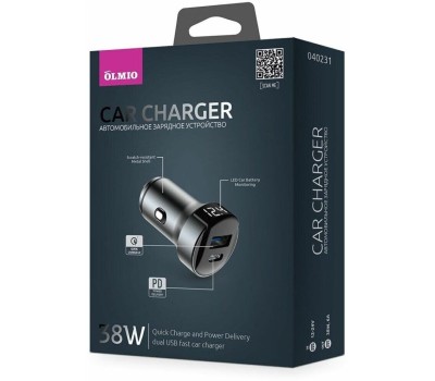 Автомобильное ЗУ OLMIO Автомобильное ЗУ 36W, 2хUSB, 6A, QC3.0, Type-C PD (40231)