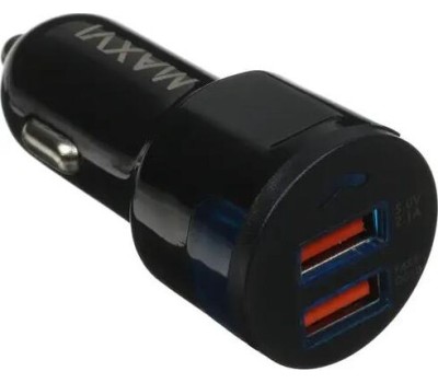ЗАРЯДНЫЕ УСТРОЙСТВА В ПРИКУРИВАТЕЛЬ MAXVI CCM-522 Plus T black 5.2A, 2USB, QC3.0, цвет: черный, подсветка: синяя