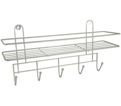 РОССИЯ RUS-385015 Полка для ванной, прямая с 5 крючками