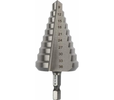 Сверло KRANZ (KR-12-6604) Сверло по металлу ступенчатое 9,0-36,0мм, 110мм, 62 HRC