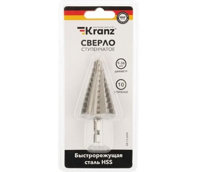 Сверло KRANZ (KR-12-6604) Сверло по металлу ступенчатое 9,0-36,0мм, 110мм, 62 HRC
