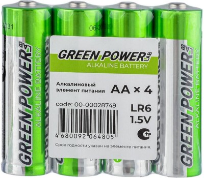 Батарейки GREEN POWERLAB (00-00028751) LR6 AA BOX20 Shrink 4 Alkaline 1.5V