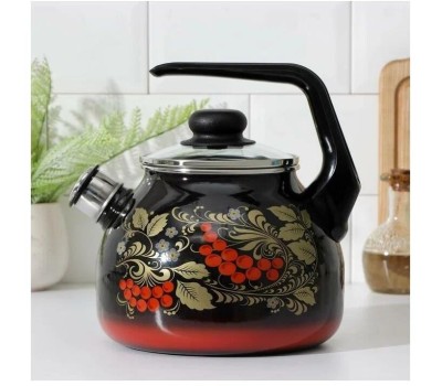 Чайник СТАЛЬЭМАЛЬ 4с209я Рябина эмал 3,0л со свистком черн с кр с напыл