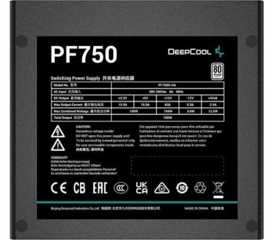 Блок питания DEEPCOOL Блок питания ATX 750W PF750 80 PLUS (20+4pin) APFC 120mm fan 6xSATA RTL
