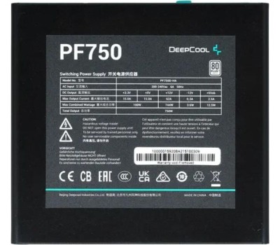 Блок питания DEEPCOOL Блок питания ATX 750W PF750 80 PLUS (20+4pin) APFC 120mm fan 6xSATA RTL