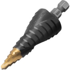 Сверло DENZEL Сверло ступенчатое, 6-8-10-12-14-16-18-20-22-24-26-28-30мм, Р6М5, 6-гр. хвостовик 723604