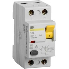 IEK Выключатель дифф.тока УЗО MDV10-2-016-030 ВД1-63 16A 30мА AC 2П 230В 2мод белый (упак.:1шт)