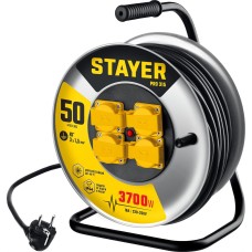 STAYER PRO-315, КГ, 3 x 1.5 мм2, 50 м, 3700 Вт, IP44, силовой удлинитель на стальной катушке (55077-50)