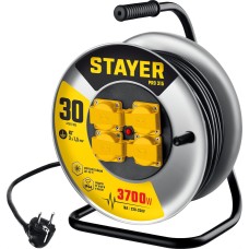 STAYER PRO-315, КГ, 3 x 1.5 мм2, 30 м, 3700 Вт, IP44, силовой удлинитель на стальной катушке (55077-30)