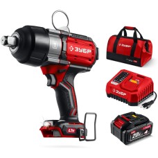 ЗУБР 20 В, 1000 Н·м, 1 АКБ LMS (4 А·ч), бесщеточный ударный гайковерт, сумка (ГБУ-1000-41)