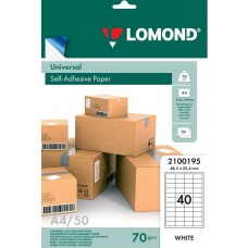 LOMOND Этикетки 2100195 A4 25.4x48.5мм 40шт на листе/70г/м2/50л./белый матовое самоклей. универсальная (с покрытием)